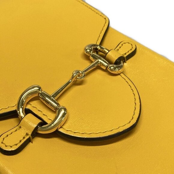 Auth GUCCI Horsebit 1955 625615 Yellow Leather Shoulder Bag - Picture 12 of 16